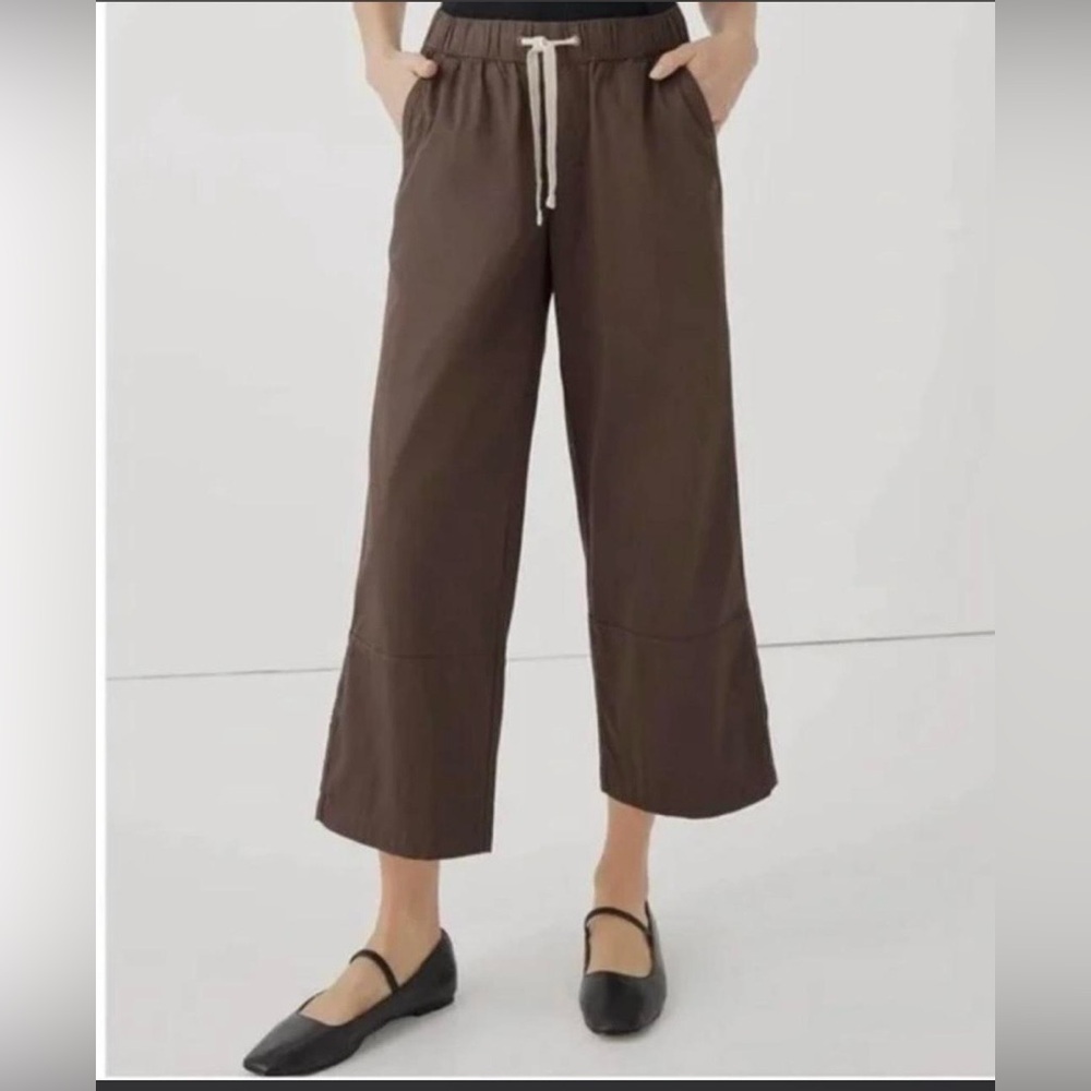 Pact Women's Cropped Wide-Leg Drawstring Pants in Brown